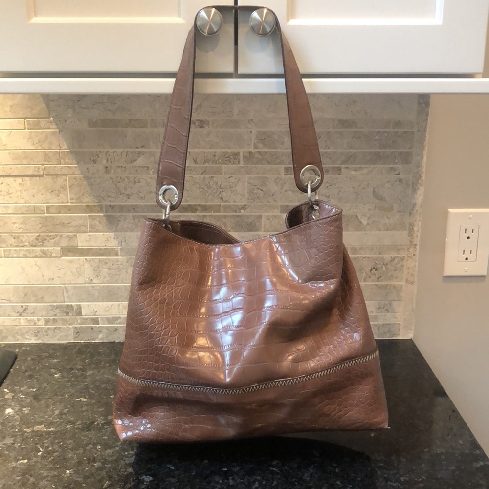 Tommy Hilfinger Brown Faux Alligator Bag